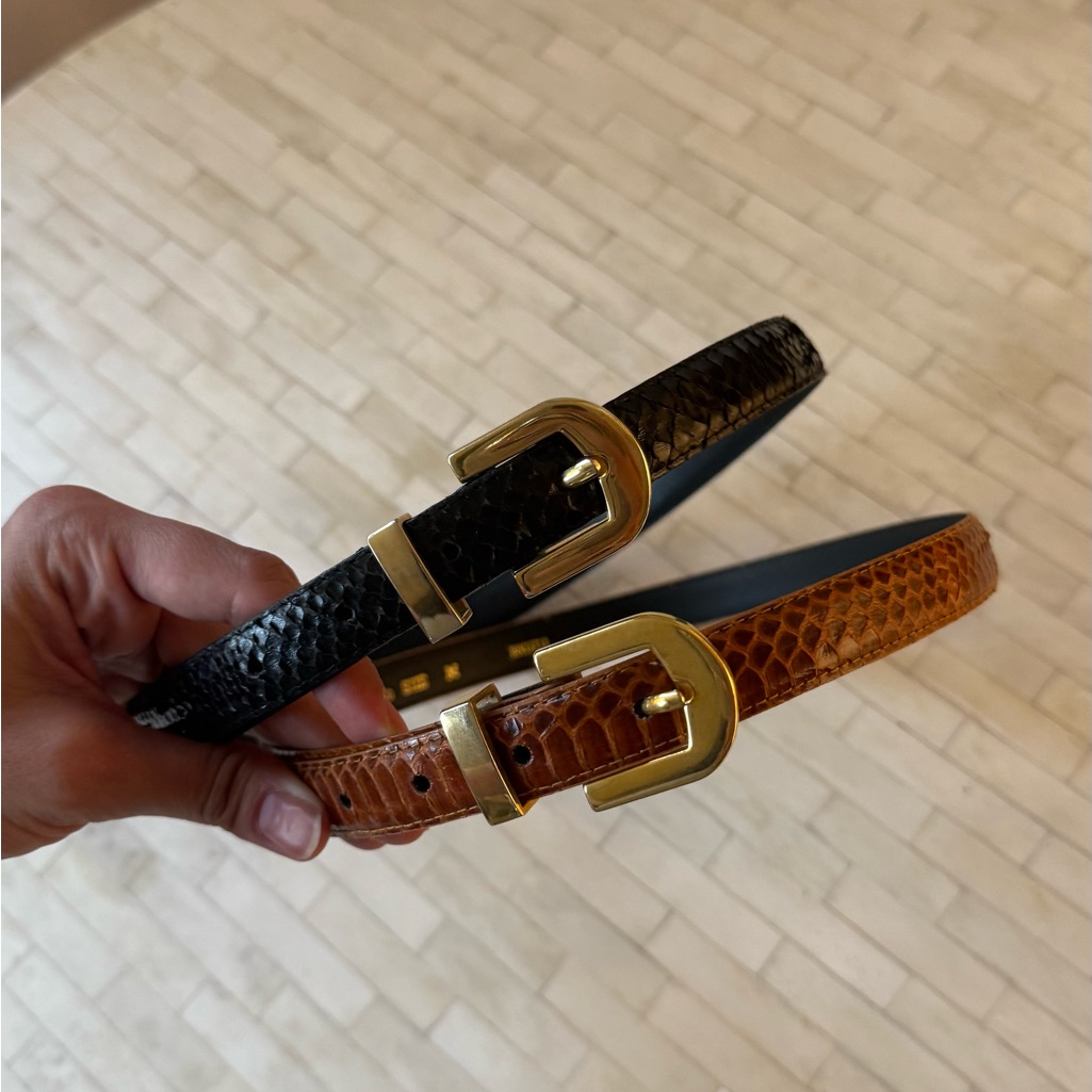 Karen Scott Black And Brown Snakeskin Belts With Gold Buckles